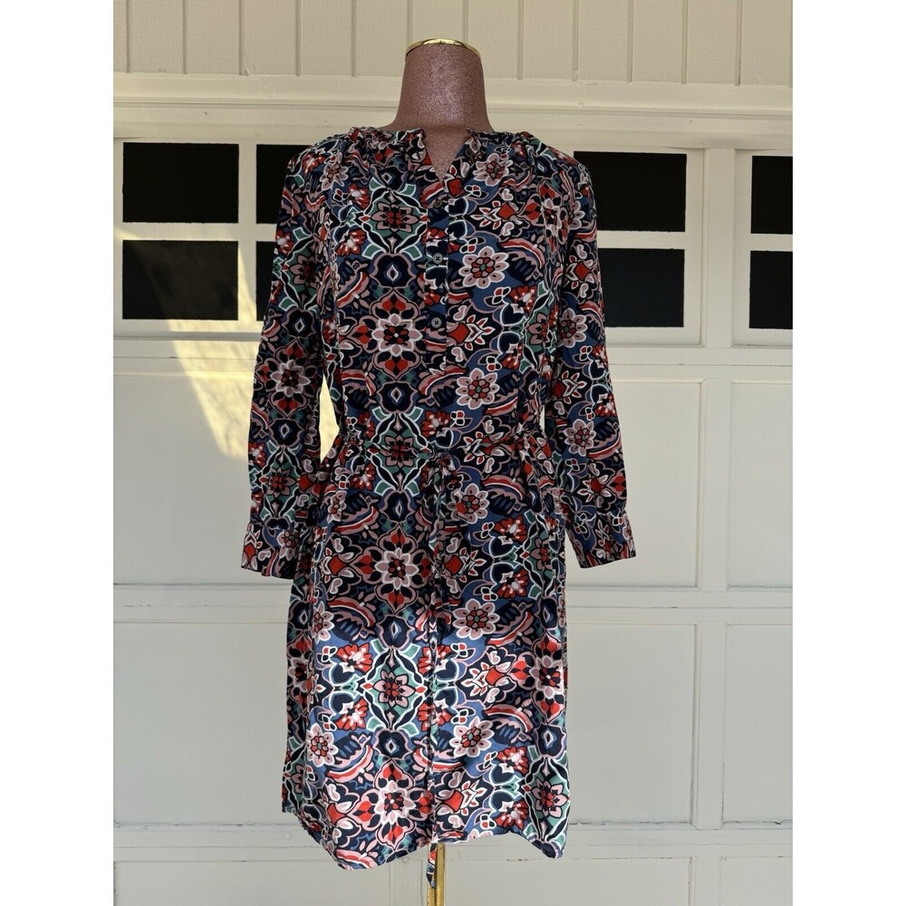 Ann Taylor LOFT Sleeved Multicolored Floral Dress - MEDIUM Belted Pullover